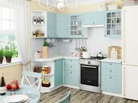 Небольшая угловая кухня в голубом и белом цвете Петрозаводск